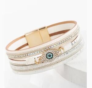 SAACHI Evil Eye Leather Metallic Bracelet NWT